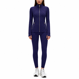 Women's Leopard Jacquard Seamless Yoga Set Zip Up <b>Jacket</b> High Waist Leggings Quick Dry Breathable <b>Workout</b> Activewear - Product Image 3
