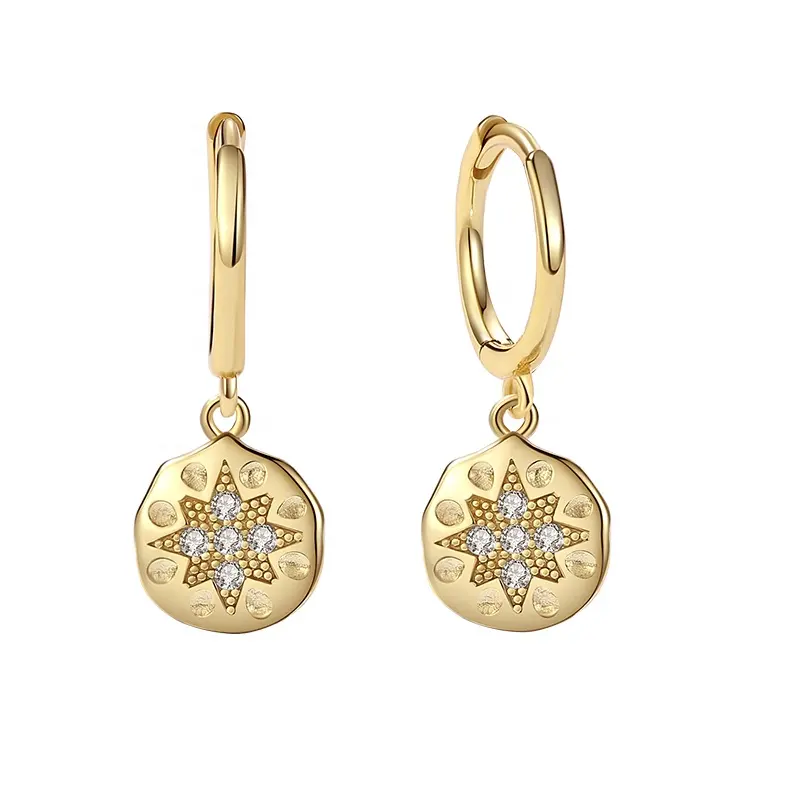 nagosa 925 sterling silver women jewelry 18K gold vermeil hammered coin starburst hoop earrings for girls