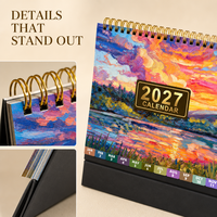 Calendrier de bureau anglais 2027, 12 mois, avec feuille d'autocollants, reliure spirale, planificateur de table, en stock
