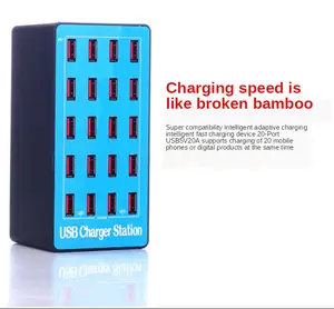 Adaptor Daya Hub USB 20-Port, Stasiun Dok Pengisian Cepat Dinding 100W untuk Meja Ponsel Pintar Huawei Bantalan Telepon Appl