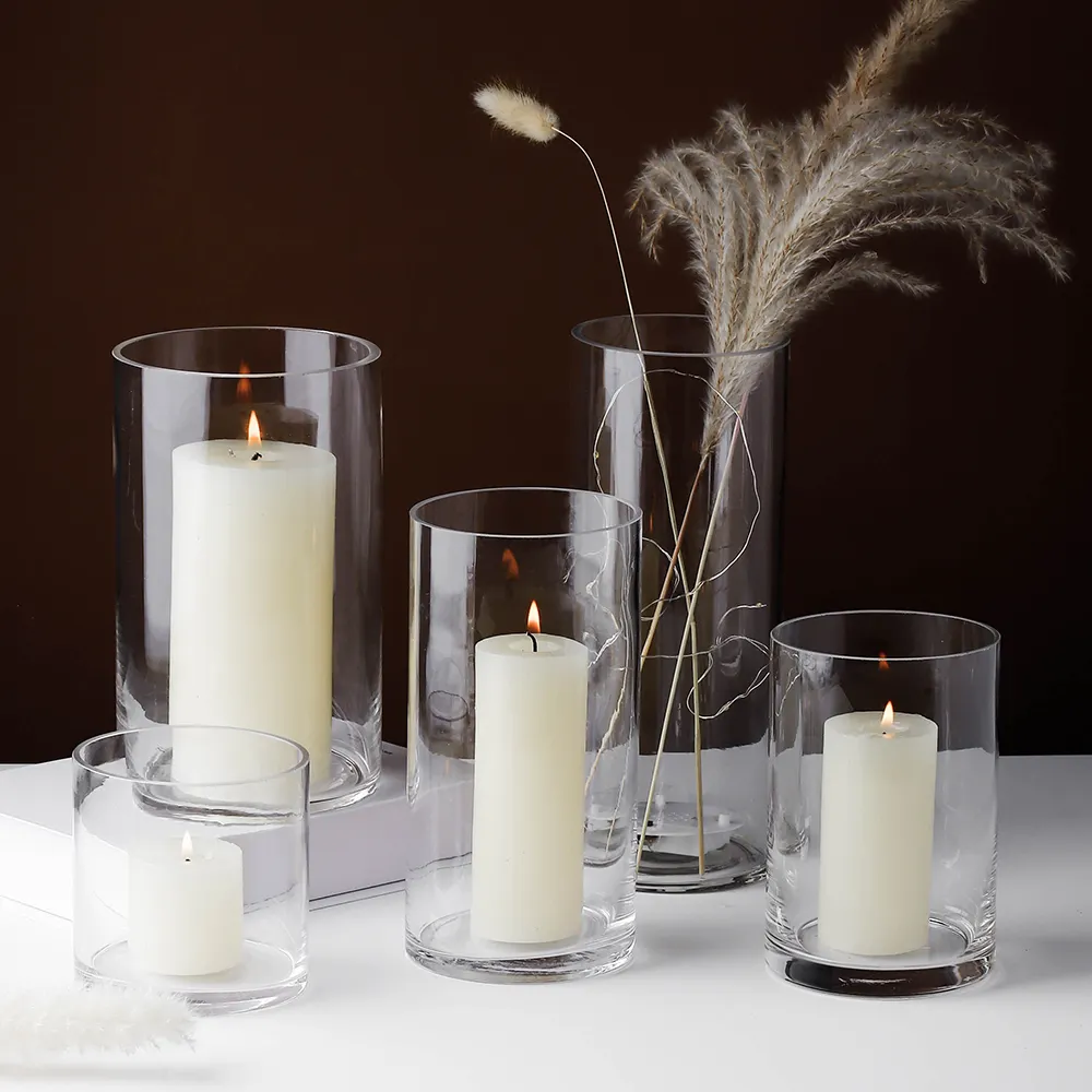 Castiçal de vidro transparente para jantar à luz de velas, suporte romântico europeu de cristal brilhante soprado cúbico com 10 centímetros de altura, cilindro grande