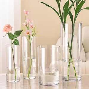 DESITA Wholesale Tall Cylinder Crystal Acrylic Vase Wedding Table Decoration Flower Acrylic Vase For Home Decor