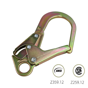Crochet <span class=keywords><strong>de</strong></span> sécurité robuste en acier forgé, plaqué <span class=keywords><strong>zinc</strong></span> jaune, ANSI Z359.12 CSA Z259.12, 25 kN, ouverture 65 mm, pour échafaudage et barres d'armature - Product Image 1
