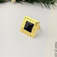 Cincin Baja Tahan Karat Berlapis Emas Model Tidak Luntur, Bentuk Persegi, Gaya Minimalis Trendi, Uniseks