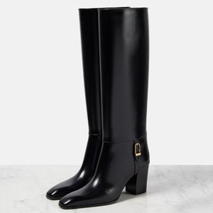 Big Size 46 Wide Fit Women's Square Toe Knee High <b>Boots</b> Ladies High Chunky Heels Shoes Metal Lock on Long Booties - Product Image 3