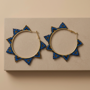 Boucles d'oreilles créoles bohèmes unisexe plaquées or avec perles de riz et perles de verre, motif étoile, bijoux de mode - Product Image 2