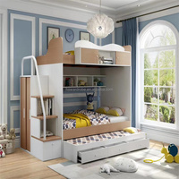 Lit superposé moderne en bois massif facile à assembler avec rangement, meubles de chambre d'enfant