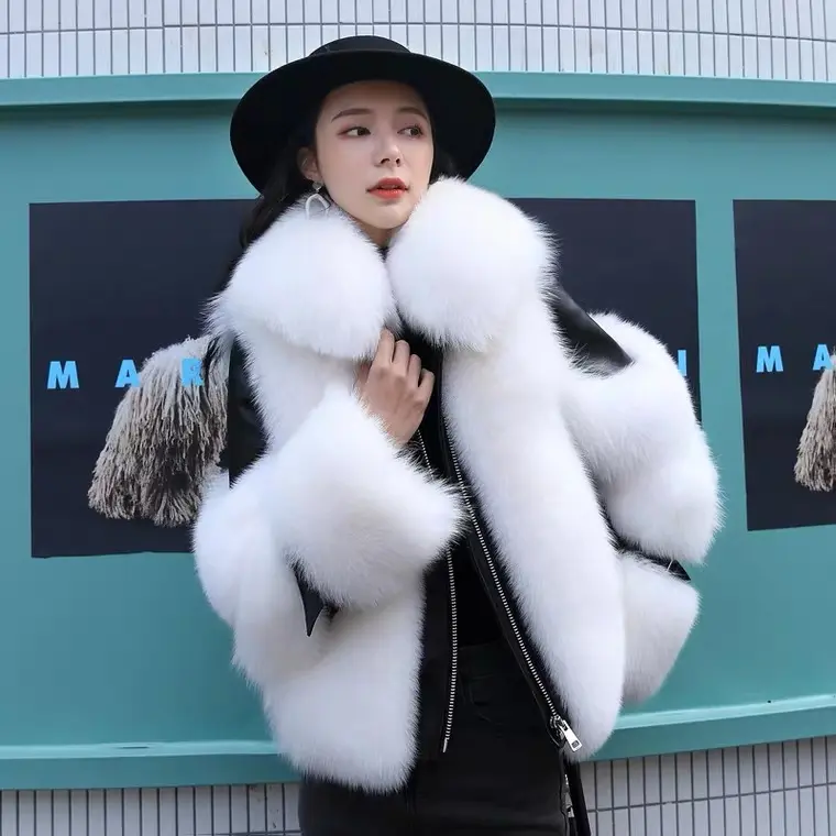 2022 kış moda sıcak tilki kürk ceket gerçek hayvan kürk kadın kış kabarık kürk ceket