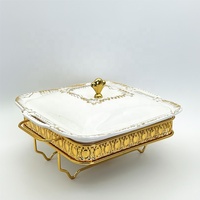 Plat de service carré en céramique doré tendance 1,2 L 1,8 L, ensemble chauffe-plats pour buffet, restaurant, mariage, fête