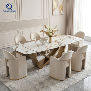 Tavolo da Pranzo di Grande Successo <span class=keywords><strong>con</strong></span> 8 <span class=keywords><strong>Sedie</strong></span>, Piano in Ceramica Effetto Marmo da 12mm, Set da Pranzo Estensibile Economico per Arredamento Moderno - Product Image 1