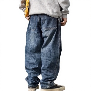 <b>Mens</b> Loose Fit Wide Leg Medium Wash Blue Jeans Casual Seam Detail Denim Pants Classic Retro Streetwear Straight 100% Cotton - Product Image 3