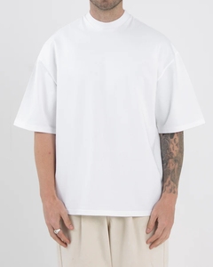 T-shirt d'été pour homme en coton épais à épaules tombantes, col rond, coupe oversize et carrée, style streetwear, uni, de luxe - Product Image 1