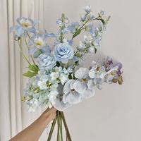 Bouquet de mariée artificiel bleu en gros, Phalaenopsis et Hortensia, fleurs en soie réalistes imprimées en 3D pour mariage, événement et décoration intérieure