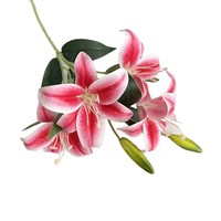 Flor Artificial de Lirio de Doble Pétalo Impresa en 3D, 4 Flores y 2 Capullos en Tonos Primaverales, en Stock para Decoración de Bodas y Hogar