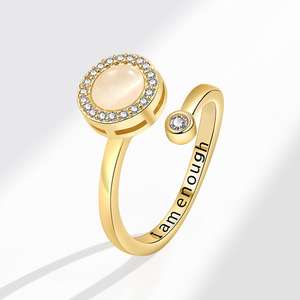 Rotating Cat Eye Stone <b>Adjustable</b> <b>Ring</b> Open Pave Set Zircon Copper Gold Plated I Am Enough <b>Ring</b> Anti Anxiety Jewelry - Product Image 6