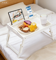 Table de service multifonction pliable en bois, plateau de lit, table surélevée pour repas sur les genoux, pour chambre, salle de bain, pique-nique, vaisselle