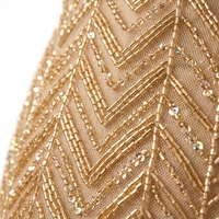 Robe de Soirée Longue de Luxe Dorée Champagne à Col en V, Entièrement Perlée, Coupe Évasée, pour Femme, Idéale Bal de Promo et Gala, Fabrication Personnalisée par un Fabricant Vérifié