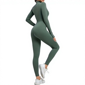 Women's High Waist Long Sleeve Knitted Jumpsuit With Zipper Front Tummy <b>Control</b> <b>Bodysuit</b> Solid Color Sexy Club Wear Full Length - Product Image 6