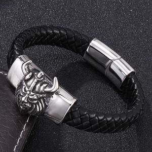 YK-Fashion Nordic <span class=keywords><strong>Viking</strong></span> Bracelet en cuir pour homme Bracelet en cuir vintage en acier inoxydable - Product Image 4