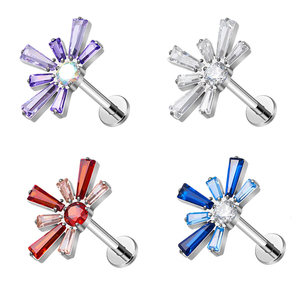 Lotus en Stock G23 Titanium Sunshine <span class=keywords><strong>Snow</strong></span> Flake Rosca interna CZ Flat Back Cartílago Pendientes 18G 16G Piercing - Product Image 1