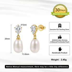 Rinntin GPE140 <span class=keywords><strong>Orecchini</strong></span> Pendenti in Argento Sterling 925 con Zirconia Cubica a Forma di Pera e Perla d'Acqua Dolce Naturale per Donne, Gioielli Eleganti - Product Image 2