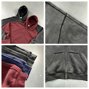 เสื้อฮู้ดดี้ผู้ชายแบบซิป OEM สไตล์วินเทจ ผ้าคอตตอนหนานุ่ม ทรงโอเวอร์ไซส์ สตรีทแวร์ รุ่น TKAN9247 - Product Image 4