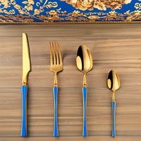 Bulk Stainless Steel Gold Flatware Set with Multi Color Tapered Handle for Wedding Party and Hotel Restaurant Table Use