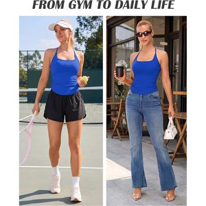 FOXA Débardeur de sport pour femme avec soutien-gorge intégré, crop top froncé, col carré, anti-transpiration, pour yoga et gym - Product Image 5