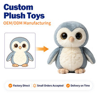 Fabricant de jouets en peluche sur mesure, hibou en peluche avec corps gris et ventre crème, OEM ODM pour les parcs de faune, les magasins de cadeaux, les présentoirs, CE