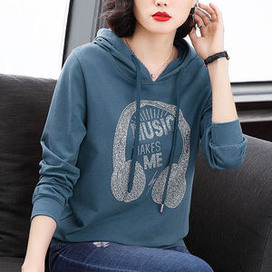 Women's Hooded Sweatshirt Brick Red Ultra Thin Loose Fit Spring Autumn Korean Style Trendy Top - Product Image 3