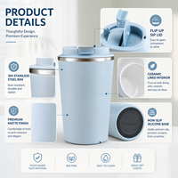 Mug de voyage en acier inoxydable avec logo personnalisé, 380 ml, intérieur en céramique, gobelet isotherme à double paroi de haute qualité, tasse à café réutilisable