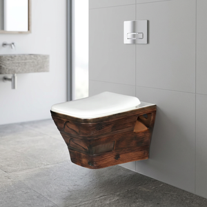 Ensemble de toilettes en céramique de qualité export, WC monobloc en porcelaine imprimé fleurs couleur bois - Product Image 4