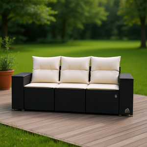 Canapé de jardin en rotin à trois places, mobilier d'extérieur, pieds réglables, coussin en mousse haute densité, design confortable et modéré - Product Image 2