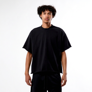 High Quality <b>Men's</b> Regular Fit Black 100% Cotton Knitted Hip Hop Cartoon Print T-Shirt Short Sleeve <b>Turtleneck</b> Casual Breathable - Product Image 1