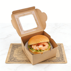 Kotak Kemasan Hadiah Kafe Makanan Cepat Saji Ramah Lingkungan, Kotak <span class=keywords><strong>Burger</strong></span> Kertas Kraft Sekali Pakai Tahan Minyak Grosir Dengan Jendela - Product Image 1