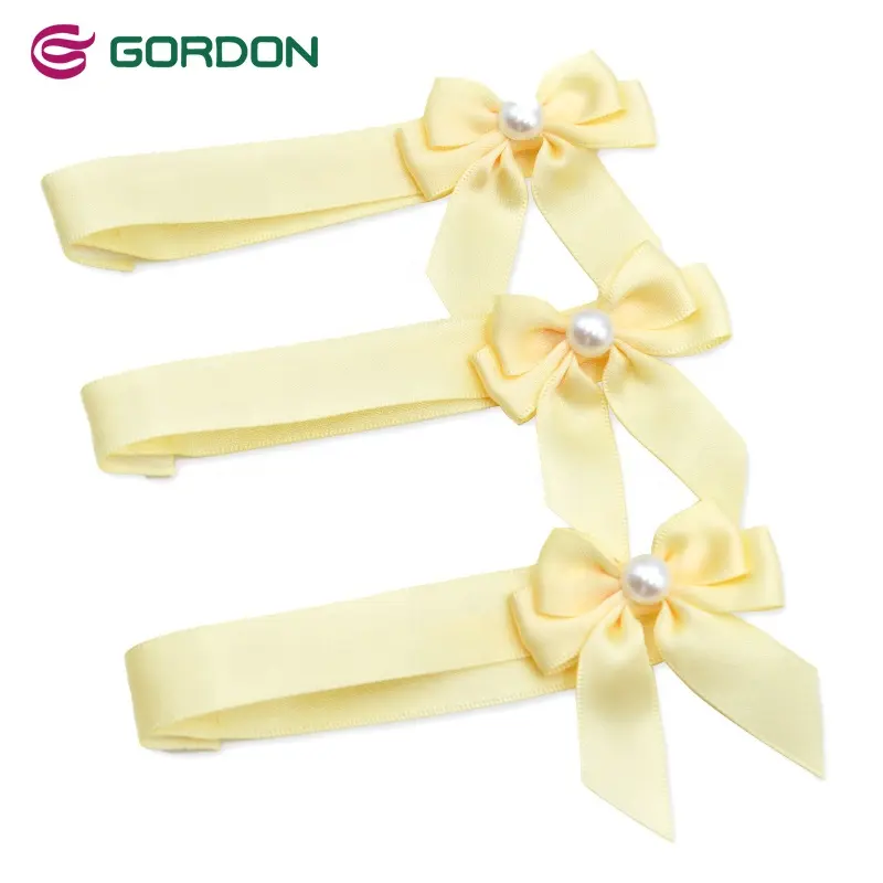 Gordon Ribbons Small Size Decorative Satin Gift Ribbon Bows With Pearl For Paper Box Wrapping
