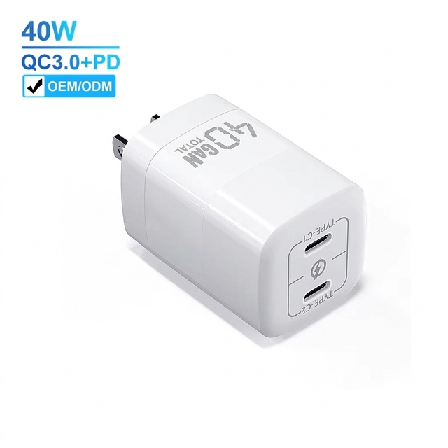 Dual Port 40W GaN Electric Wall Charger PD3.0 Foldable USB C Fast Charging Charger for iPhone 17 with US EU UK Plug