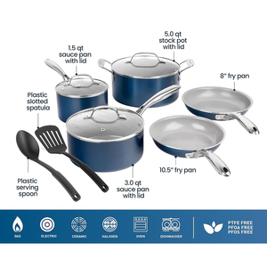 High Quality Ceramic Coated <b>Pots</b> <b>And</b> <b>Pans</b> Stainless Steel Handle 10-Piece Aluminum Cookware Set - Product Image 2