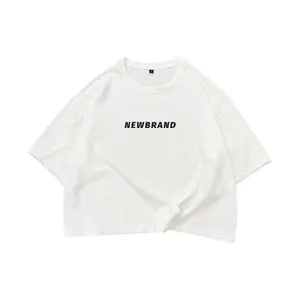 Atacado personalizado em torno do pescoço branco solto impressão verão top blusa mulheres verão top