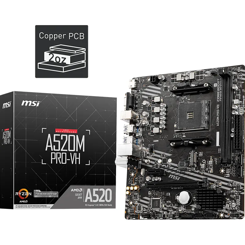 Материнская плата MSI A520M PRO VH rsenal Gaming AMD R 1-го и 2-го поколения AM4 с поддержкой Crossfire MATX