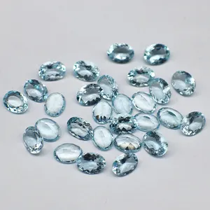 Hochwertiger reiner Stein Aquamarin Ei geformter eingelegter Edelstein für Diy Ring Halskette Anhänger Ohrringe Armband