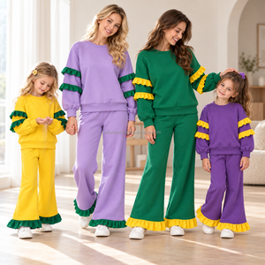 Conjunto de Sudadera para Niñas de Marca Privada, Dos Piezas: Sudadera con Capucha y Pantalones Acampanados con Volantes, Talla Personalizada y Logotipo - Product Image 5