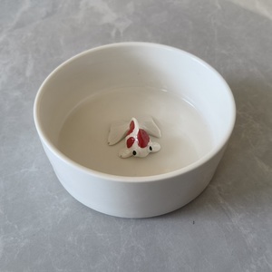 Bescera mangkuk hewan peliharaan berbentuk ikan mas, lucu manis putih mangkuk makan lambat Anti mencekik keramik mangkuk anjing pengumpan lambat - Product Image 4