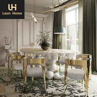 Juego de Comedor de Lujo Personalizado, Muebles para Comedor, Mesa de Comedor de Lujo Ovalada Blanca y Dorada con Diseño de Esferas de Acero Inoxidable