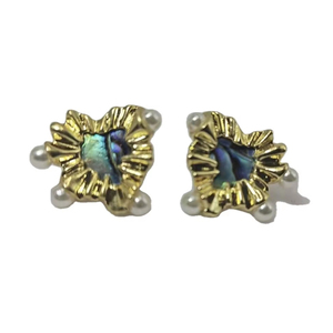 Pendientes de Moda en Forma de Corazón, Latón con Baño de Oro Real, Incrustados con Concha de Abulón Natural y Perlas - Product Image 1