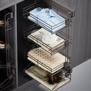 <b>Wardrobe</b> Pull Out Drawer Telescopic Trouser Rack Adjustable Clothing Organizer Built In Closet Storage Basket Rectangle Size - Product Image 1