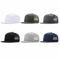 Casquette Trucker Snapback OEM ODM à 7 panneaux, visière plate, dos en maille, style Hip Hop, 6 couleurs, logo personnalisé