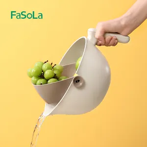 Fasola cesta de armazenamento com camada dupla, cesta escorredora para alimentos, vegetais, frutas, plástico com alça, coador de cozinha