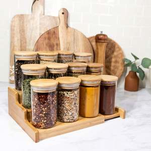 Kitchen High Quality Clear Storage Glass Spice <b>Jar</b> <b>with</b> Bamboo <b>Lids</b> Hand Blown <b>Mason</b> <b>Jar</b> Cover - Product Image 4