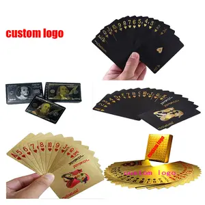 2024 Best Selling Gold Black Cards 55 Pcs Tin Box Card Blacked Trading Playing Cards Game Plastic Waterproof Pokerkarte Cartes